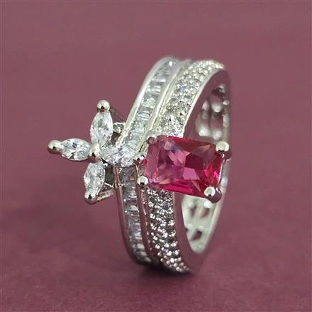 Cubic Zirconia Adjustable Ring With Rhodium Plating
