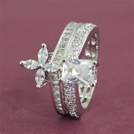 Cubic Zirconia Adjustable Ring With Rhodium Plating