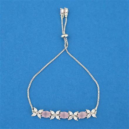 Cubic Zirconia Adjustable Bracelet With Rhodium Plating
