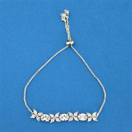 Cubic Zirconia Adjustable Bracelet With Rhodium Plating