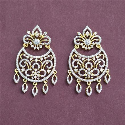 Cubic Zirconia Classic Earring With Mehndi 2 Tone Rhodium Plating