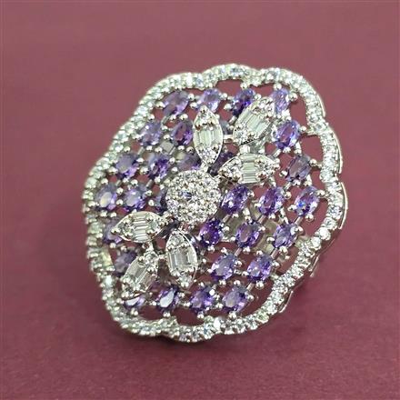 Cubic Zirconia Adjustable Ring With Rhodium Plating