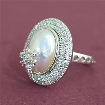 Cubic Zirconia Adjustable Ring With 2 Tone Rhodium Plating