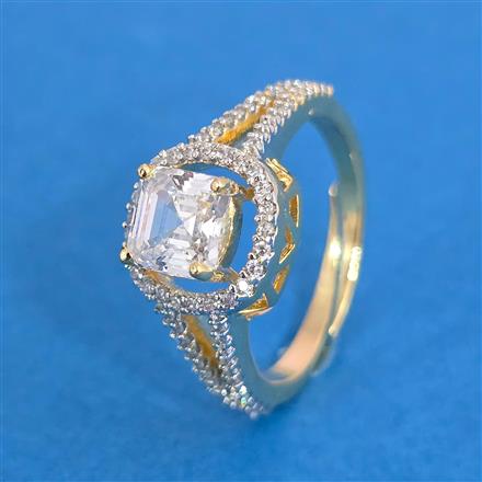 Cz Adjustable Ring With Mehndi 2 Tone Rhodium Plating