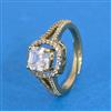 Cz Adjustable Ring With Mehndi 2 Tone Rhodium Plating