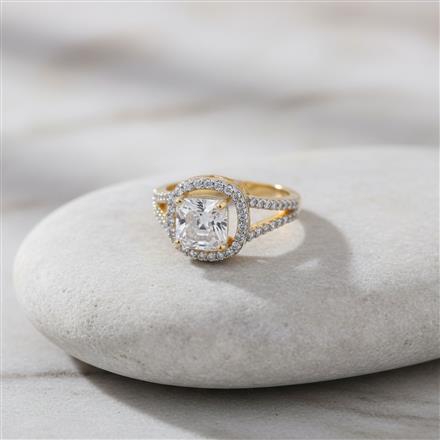 Cz Adjustable Ring With Mehndi 2 Tone Rhodium Plating