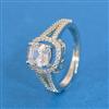 Cz Adjustable Ring With Mehndi 2 Tone Rhodium Plating