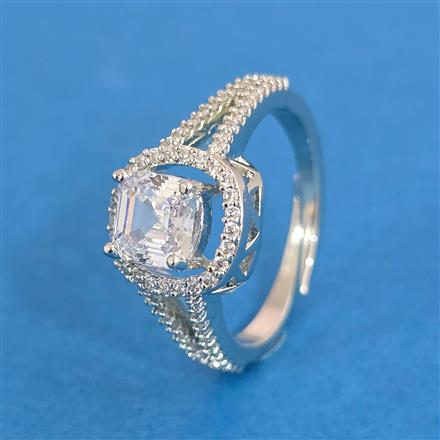 Cz Adjustable Ring With Mehndi 2 Tone Rhodium Plating