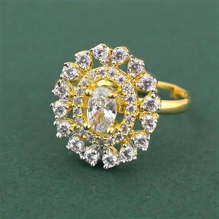 Cz Adjustable Ring With 2 Tone Plating
