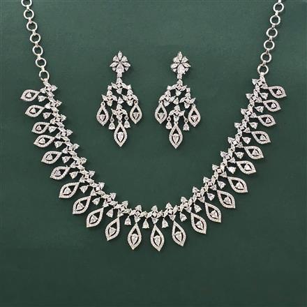 Cz Classic Necklace With Mehndi Rhodium Plating