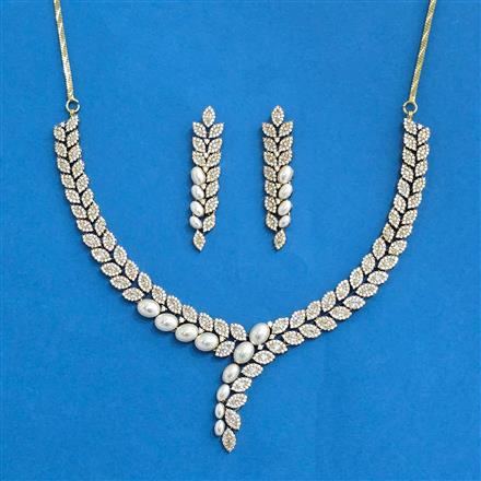 Cz Classic Necklace With Mehndi 2 Tone Rhodium Plating