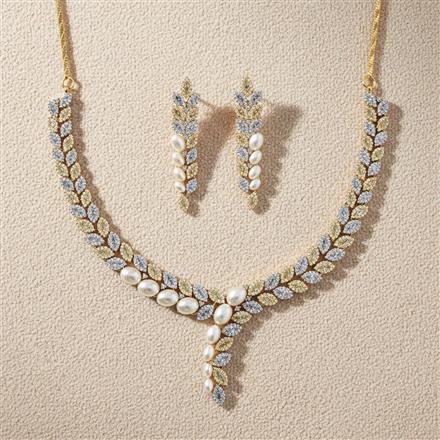 Cz Classic Necklace With Mehndi 2 Tone Rhodium Plating