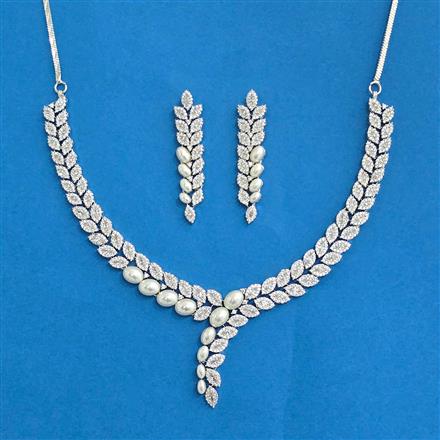 Cz Classic Necklace With Mehndi 2 Tone Rhodium Plating