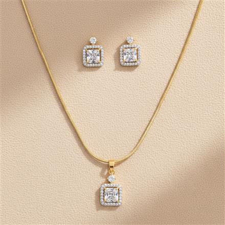 Cz Classic Pendant Set With 2 Tone Rhodium Plating
