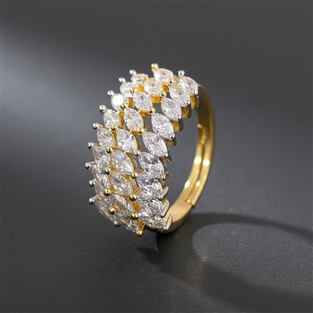 Cz Adjustable Ring With Mehndi 2 Tone Rhodium Plating
