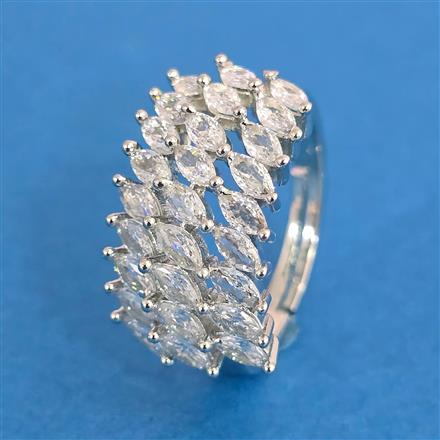 Cz Adjustable Ring With Mehndi 2 Tone Rhodium Plating