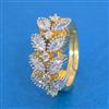 Cz Adjustable Ring With Mehndi 2 Tone Rhodium Plating