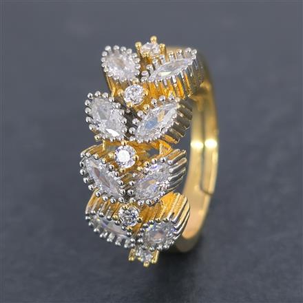 Cz Adjustable Ring With Mehndi 2 Tone Rhodium Plating
