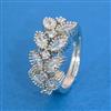 Cz Adjustable Ring With Mehndi 2 Tone Rhodium Plating