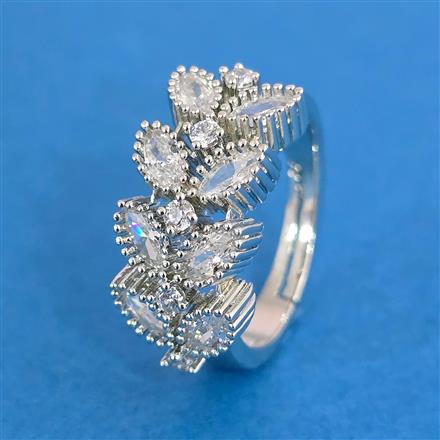 Cz Adjustable Ring With Mehndi 2 Tone Rhodium Plating