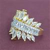 Cz Adjustable Ring With Mehndi 2 Tone Rhodium Plating