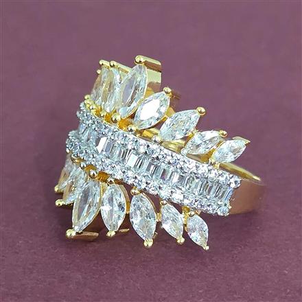 Cz Adjustable Ring With Mehndi 2 Tone Rhodium Plating