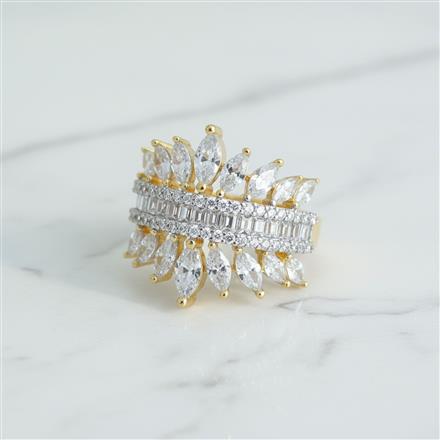 Cz Adjustable Ring With Mehndi 2 Tone Rhodium Plating
