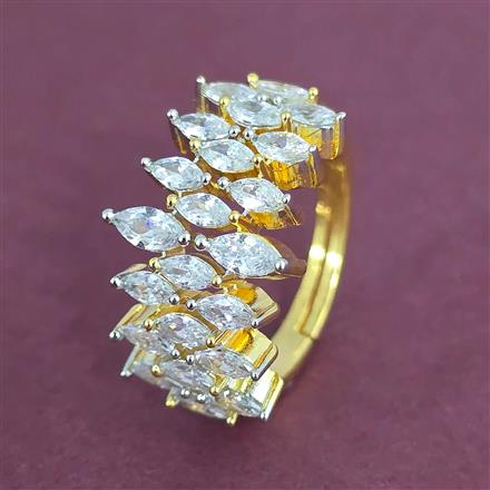 Cz Adjustable Ring With Mehndi 2 Tone Rhodium Plating