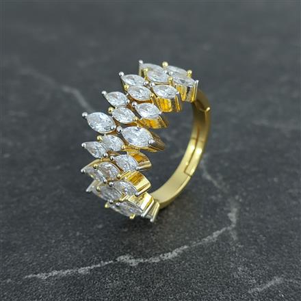 Cz Adjustable Ring With Mehndi 2 Tone Rhodium Plating