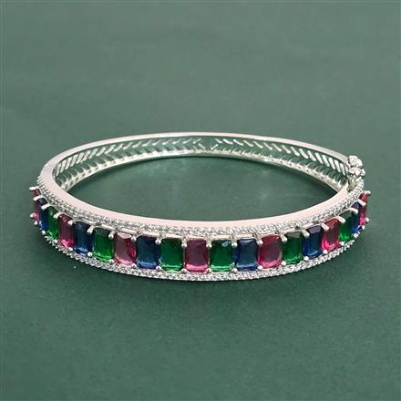 Cz Openable Kada With Rhodium Plating