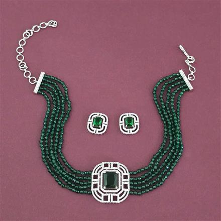 Cz Choker Necklace With Rhodium Plating