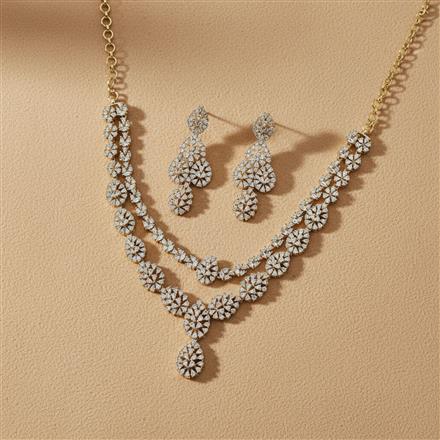 Cz Classic Necklace With Mehndi Rhodium Plating