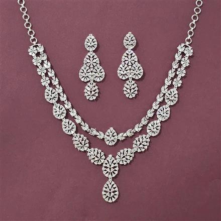 Cz Classic Necklace With Mehndi Rhodium Plating
