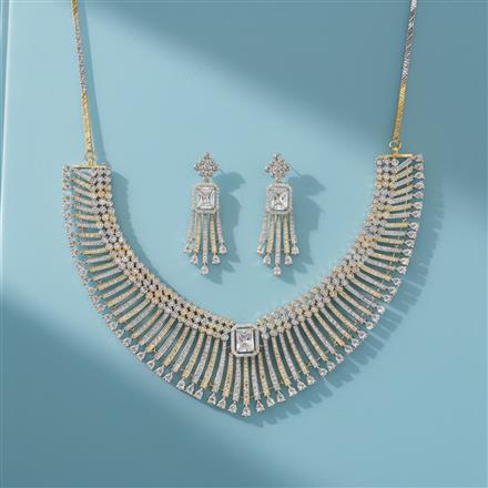 Cz Classic Necklace With 2 Tone Rhodium Plating