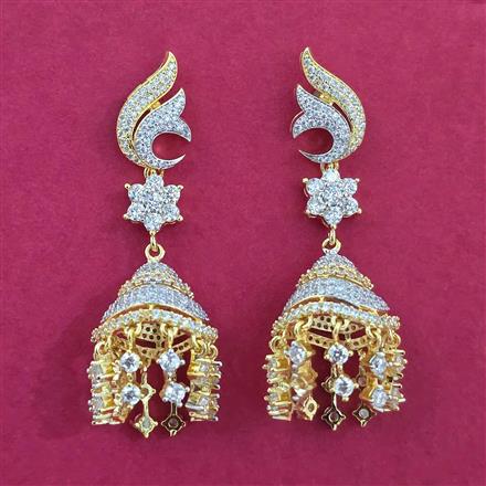 Cz Jhumki With Mehndi 2 Tone Rhodium Plating