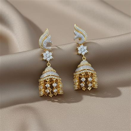 Cz Jhumki With Mehndi 2 Tone Rhodium Plating