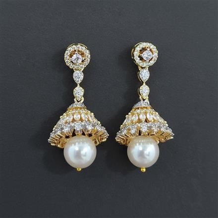 Cz Jhumki With Mehndi 2 Tone Rhodium Plating