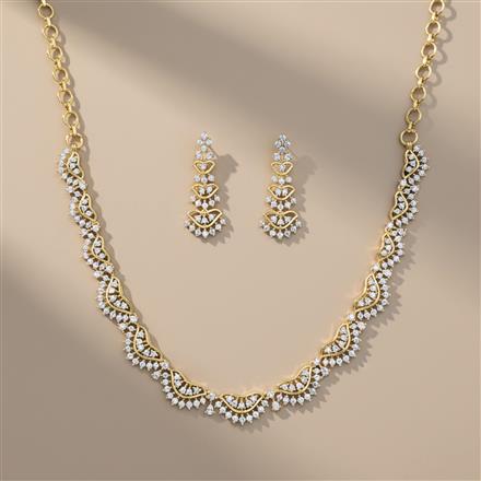 Cz Delicate Necklace Set With 2 Tone Rhodium Plating