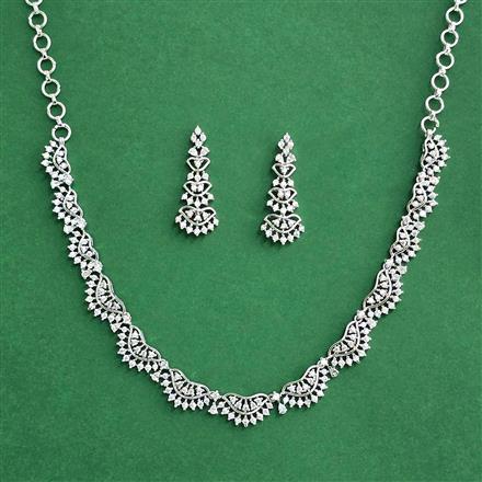 Cz Delicate Necklace Set With 2 Tone Rhodium Plating