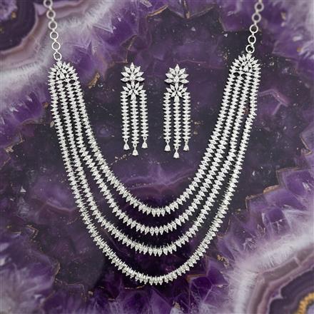Cz Classic Necklace Set With Rhodium Plating