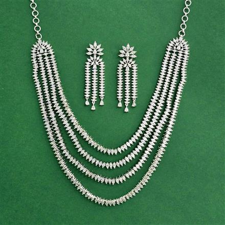 Cz Classic Necklace Set With Rhodium Plating