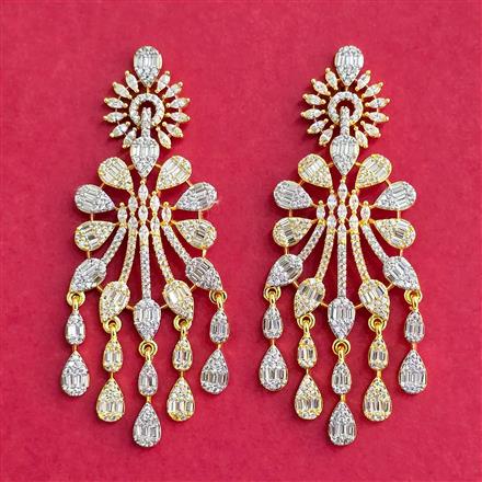 Cubic Zirconia Classic Earring With Mehndi 2 Tone Rhodium Plating