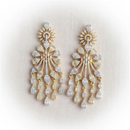 Cubic Zirconia Classic Earring With Mehndi 2 Tone Rhodium Plating