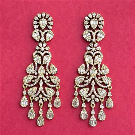 Cubic Zirconia Classic Earring With Mehndi 2 Tone Rhodium Plating