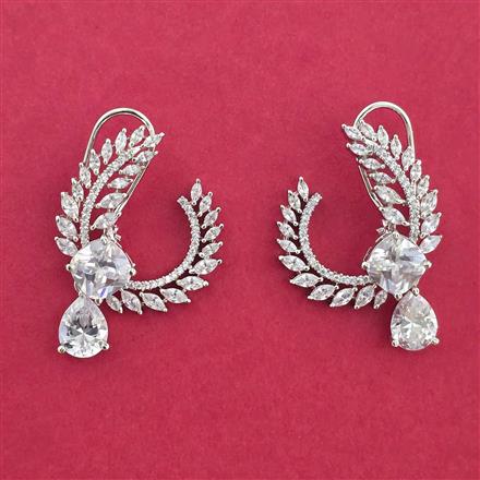 Cz Classic Earring With Rhodium Plating
