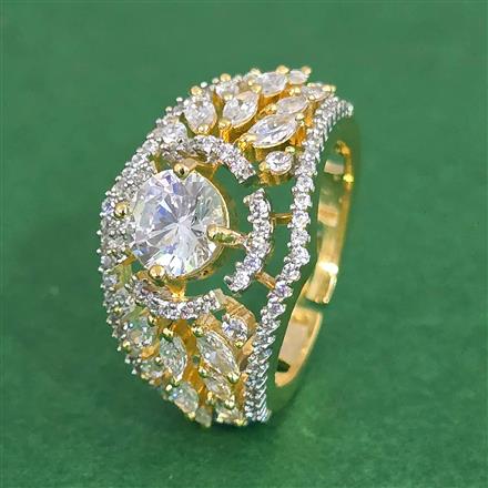 Cz Adjustable Ring With Mehndi 2 Tone Rhodium Plating