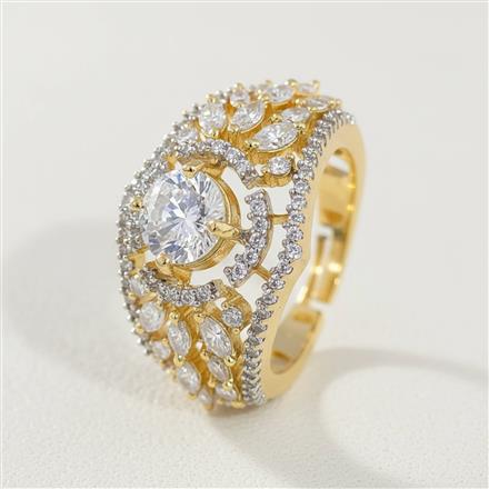 Cz Adjustable Ring With Mehndi 2 Tone Rhodium Plating