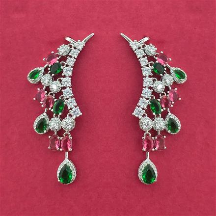 Cz Classic Earring With Rhodium Plating