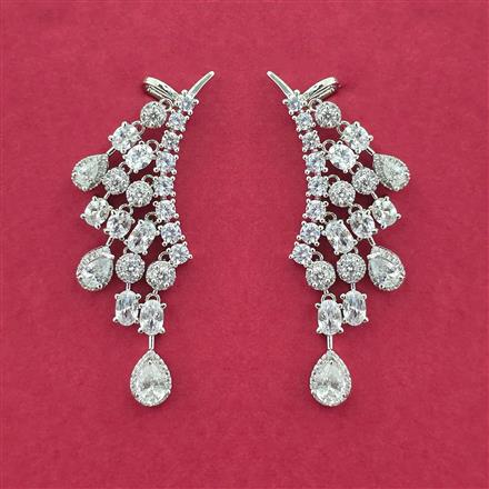 Cz Classic Earring With Rhodium Plating