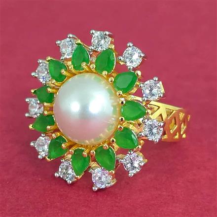 Cubic Zirconia Adjustable Ring With 2 Tone Plating